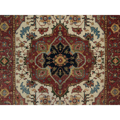 6'2"X9'1" Ivory Antiqued Heris Re-Creation Hand Knotted Soft Wool Rug