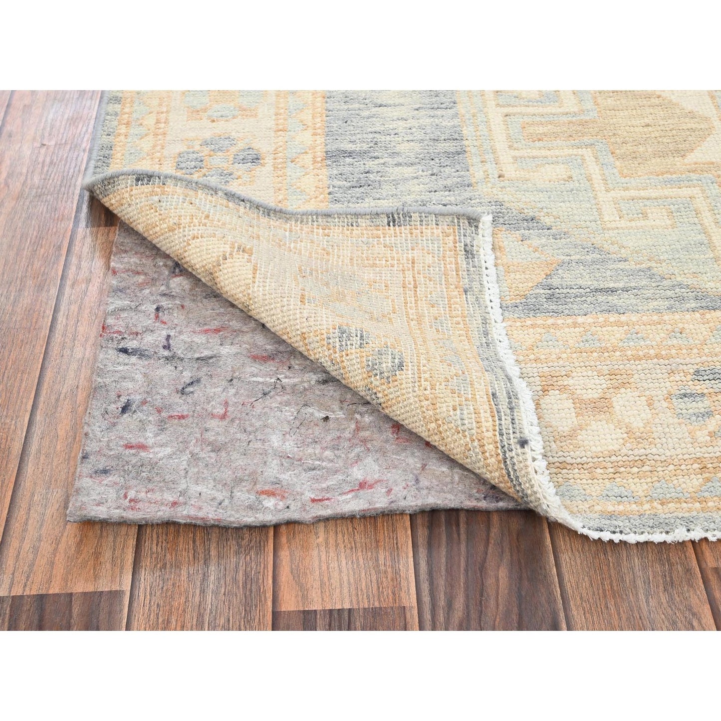 4'10"X7' Ink Black Zero Pile Anatolian Village Design Hand Knotted Wool Rug