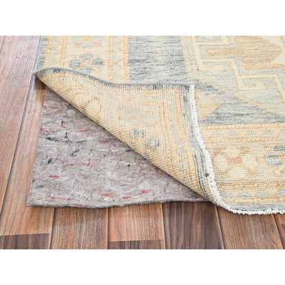 4'10"X7' Ink Black Zero Pile Anatolian Village Design Hand Knotted Wool Rug