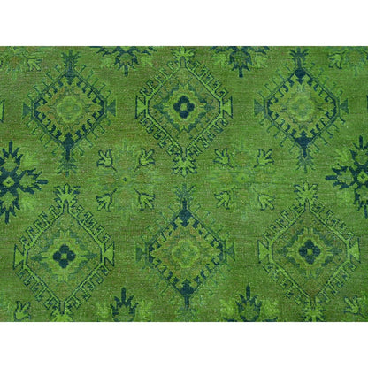 8'X9'8" Pear Green Overdyed Kazak Geometric Design Hand Knotted Wool Rug