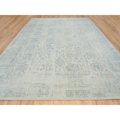 12'X15'1" Gray Wool And Silk Jacquard Hand Loomed Tebraz Oversized Rug