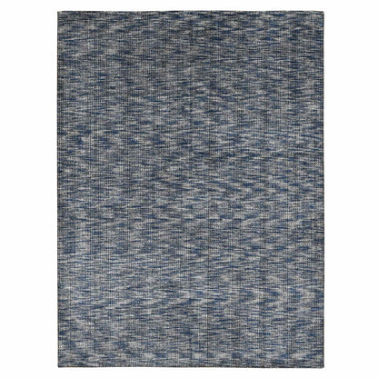 9'2"X12' Steel Blue Modern Fence Design Wool And Art Silk Hand Loomed Rug