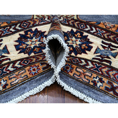 10'X10' Gray Hand Knotted Super Kazak Wool Medallions Oriental Square Rug