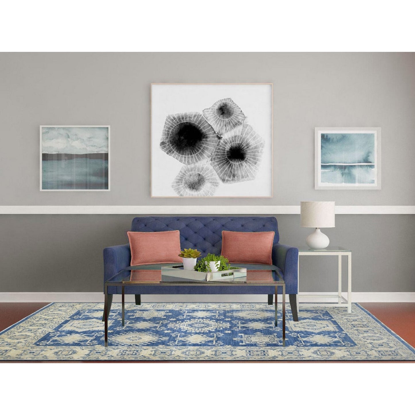 6'X8'8" Denim Blue Organic Wool Hand Knotted Fine Peshawar Oriental Rug