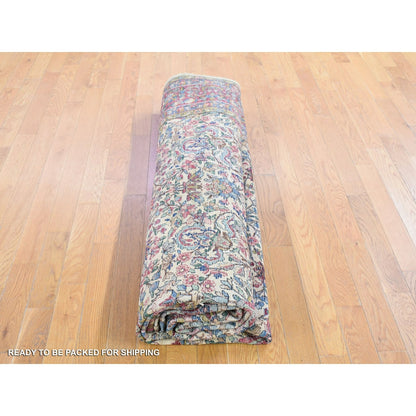 8'9"X11'3" Beige Antique Farsian Karman Distressed Hand Knotted Wool Rug