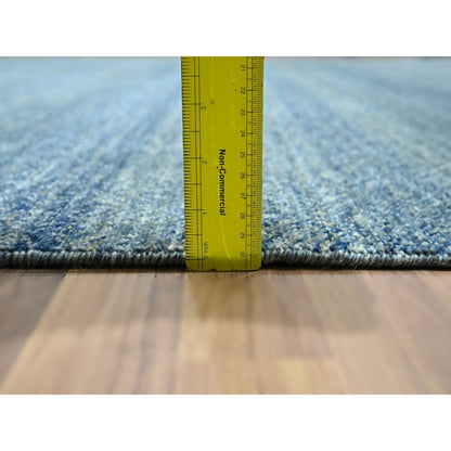 9'X12'1" Yale Blue Geometric Diamond Design Pure Wool Hand Knotted Rug