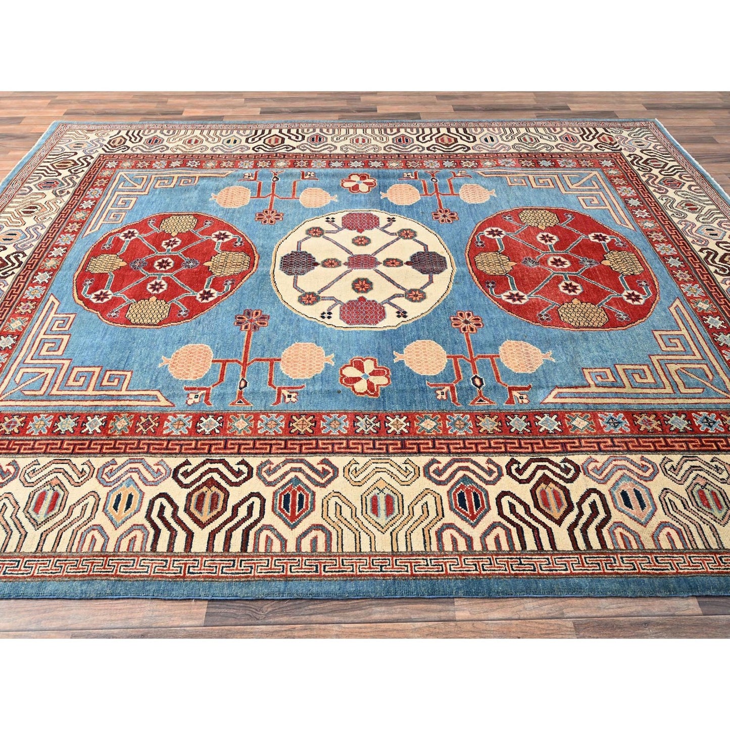 8'X9'9" Fjord Blue Afghan Special Kazak Pure Wool Hand Knotted Oriental Rug