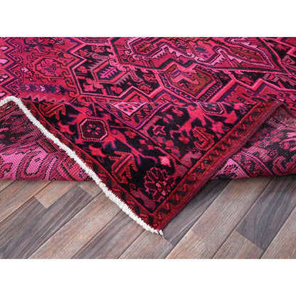 7'X9'5" Red Overdyed Semi Antique Zoroastrian Heris Hand Knotted Wool Rug