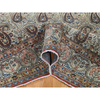 6'3"X8'9" Ivory Antique Good Condition Paisley Design Oriental Rug