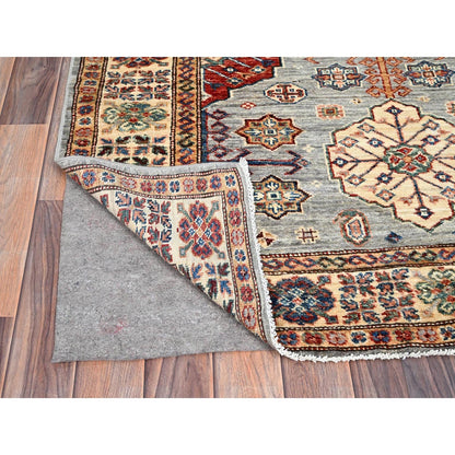4'X6' Dolphin Gray Afghan Super Kazak Geometric Elements Oriental Rug
