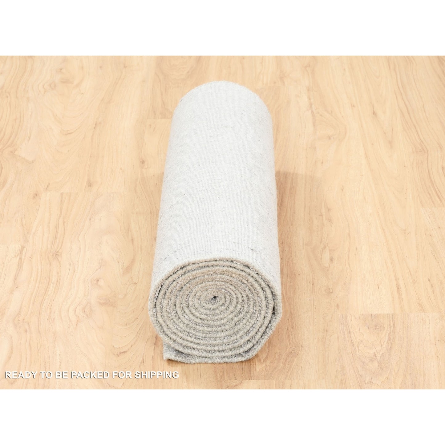 2'6"X12'1" Hand Loomed Fine Jacquard Gray Modern Wool And Silk Runner Rug