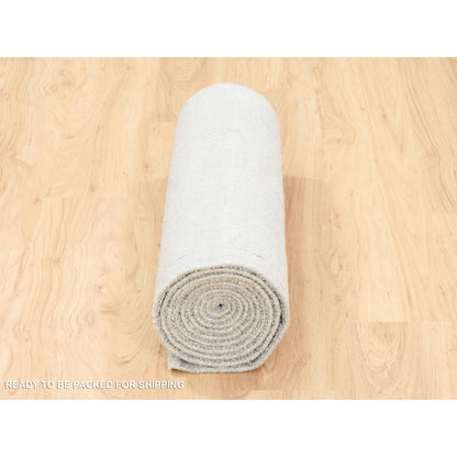 2'6"X12'1" Hand Loomed Fine Jacquard Gray Modern Wool And Silk Runner Rug