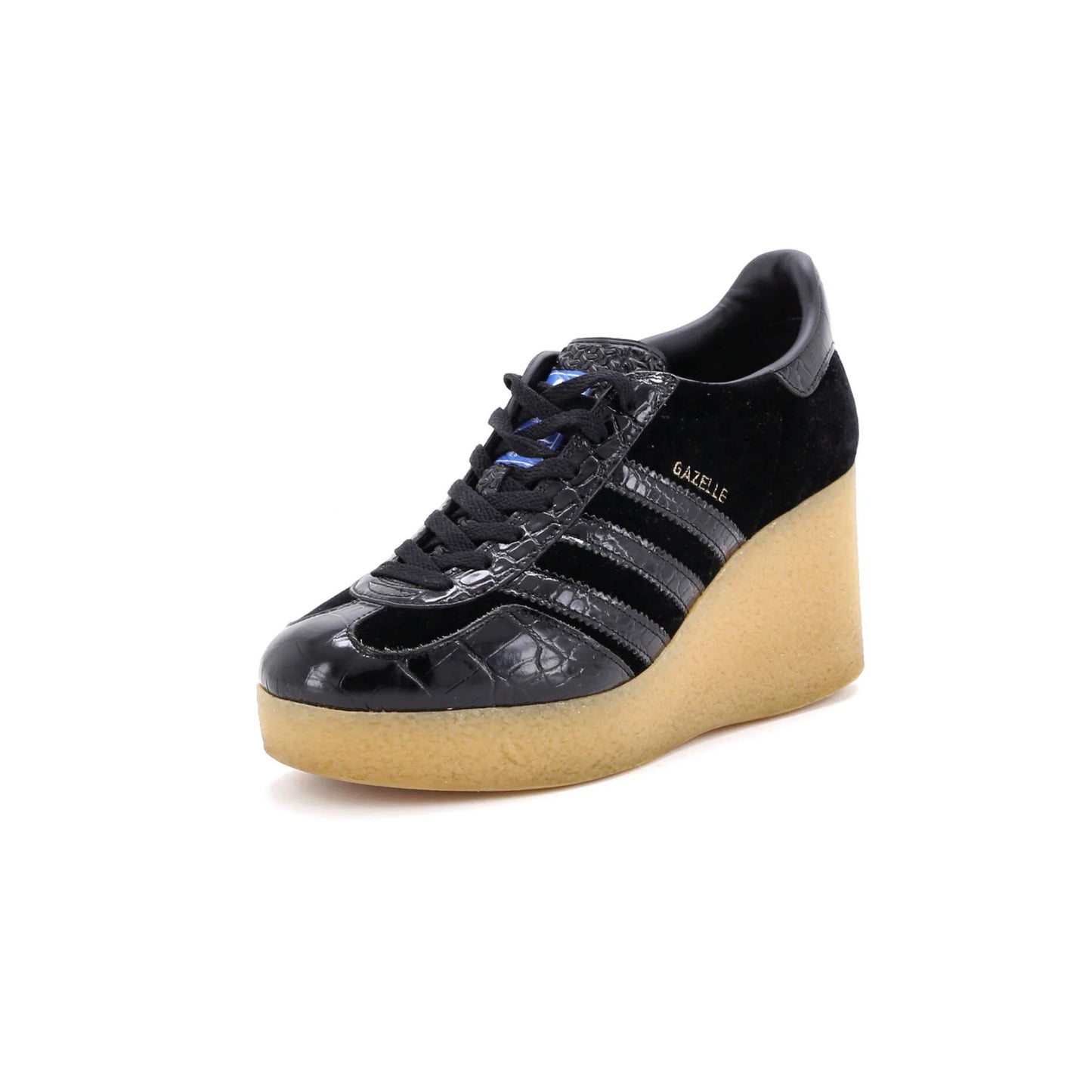 Gucci X Adidas Women'S Gazelle Wedge Sneakers Velvet And Crocodile Embossed