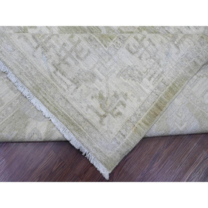 9'X11'9" Green Antiqued Peshawar Mahal Design Hand Knotted Pure Wool Rug