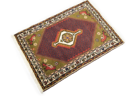 2X3 Ft Hand-Knotted Oriental Rug Animal Floral