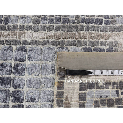 2'3"X3'2" Gray Silken Roman Mosaic Design Hand Knotted Sample Rug