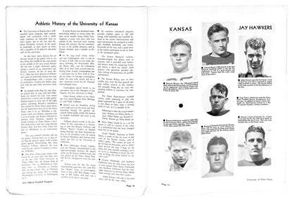 10/7/1933 Kansas Vs. Notre Dame College Program