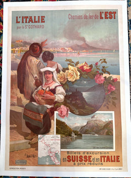 L'Italie St Gotthard Swiss By Hugo D'Alesi Original Naples 1900 Chemin De Fer