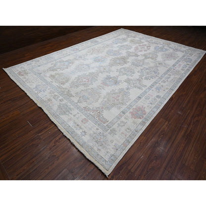 9'9"X13'10" Goose Gray Wool Weft Afghan Angora Oushak Oriental Rug