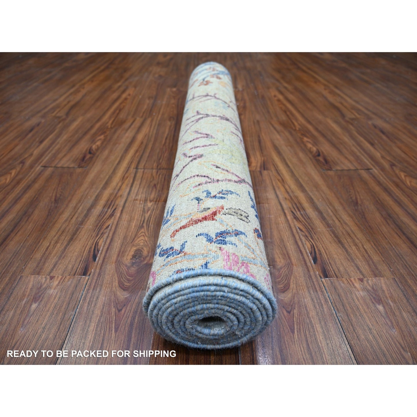 4'1"X12' Gray Organic Wool Hand Knotted Afghan Peshawar Wide Runner Rug