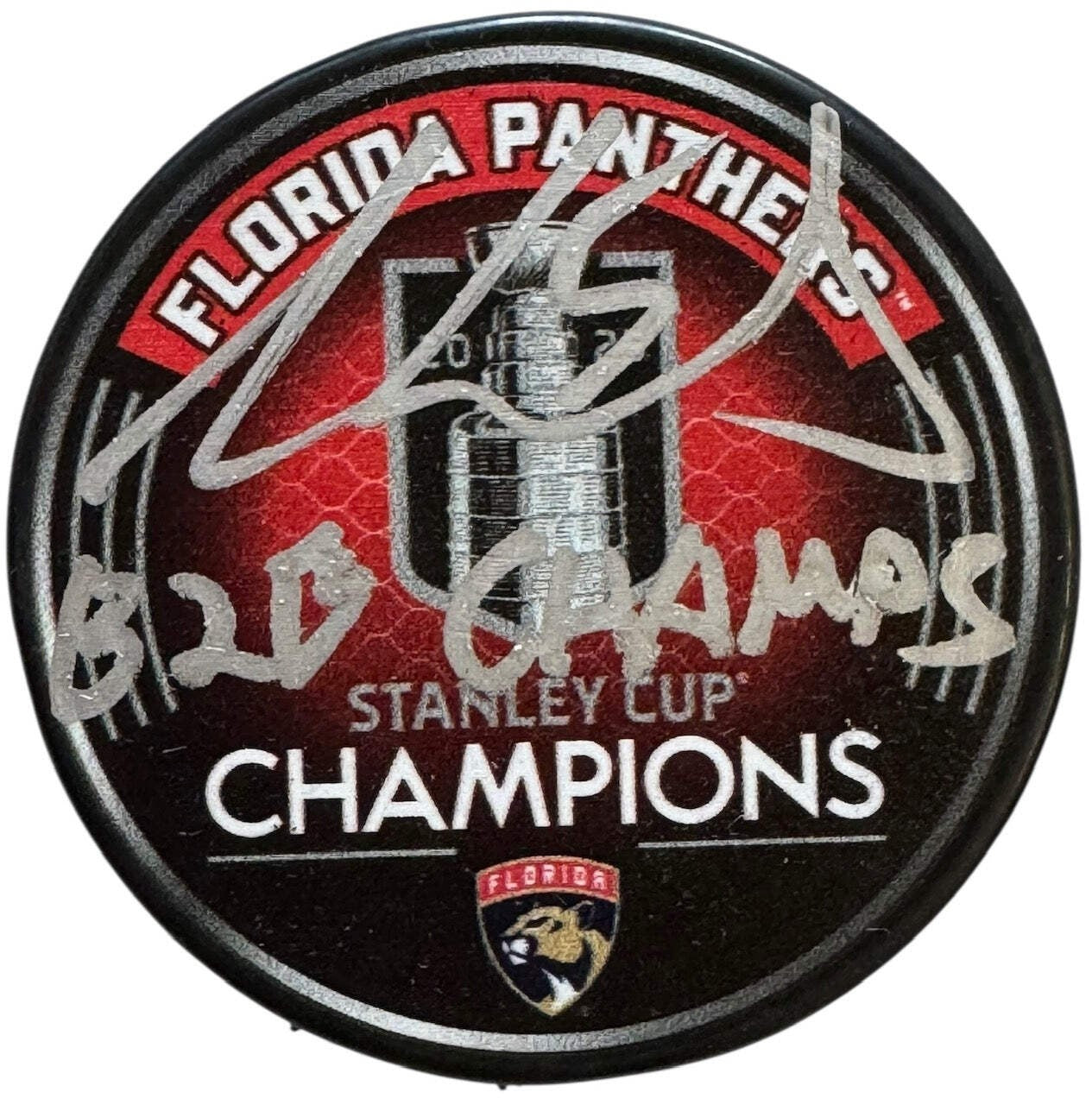 Aaron Ekblad Autographed 2025 Stanley Cup Champions Official Puck (Beckett Witne
