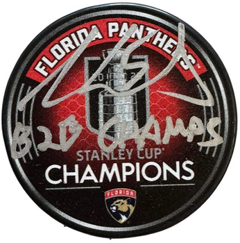 Aaron Ekblad Autographed 2025 Stanley Cup Champions Official Puck (Beckett Witne