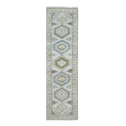 2'8"X10'1" Gray Farsian Village Geometric Wool Hand Knotted Oriental Rug