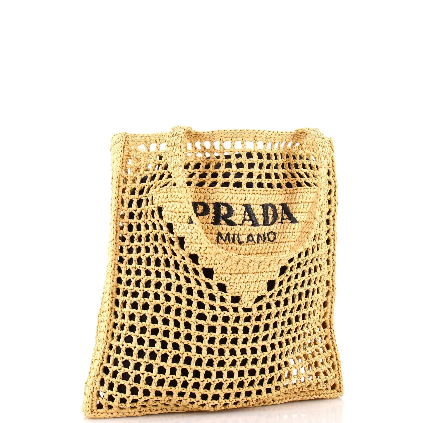 Prada Triangle Logo Open Tote Raffia
