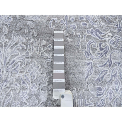 10'X13'10" Ivory Hand Knotted Damask Design Wool And Plant Based Silk Rug