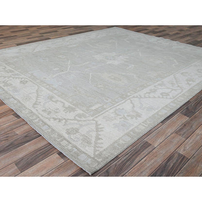 8'X9'8" Dove White Hand Knotted Afghan Peshawar Geometric Design Wool Rug