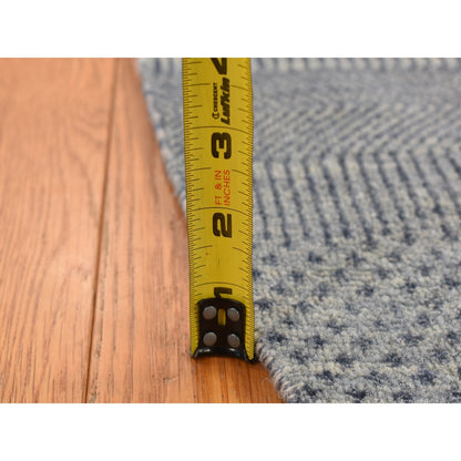 5'10"X5'10" Gray Wool And Silk Grass Design Hand Knotted Round Rug