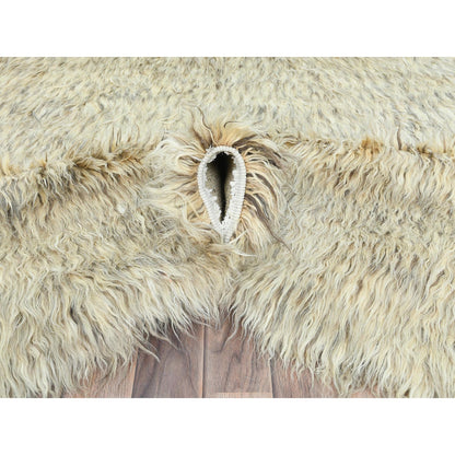 7'7"X9'10" Gray Undyed Natural Wool Hand Knotted Shaggy Moroccan Rug