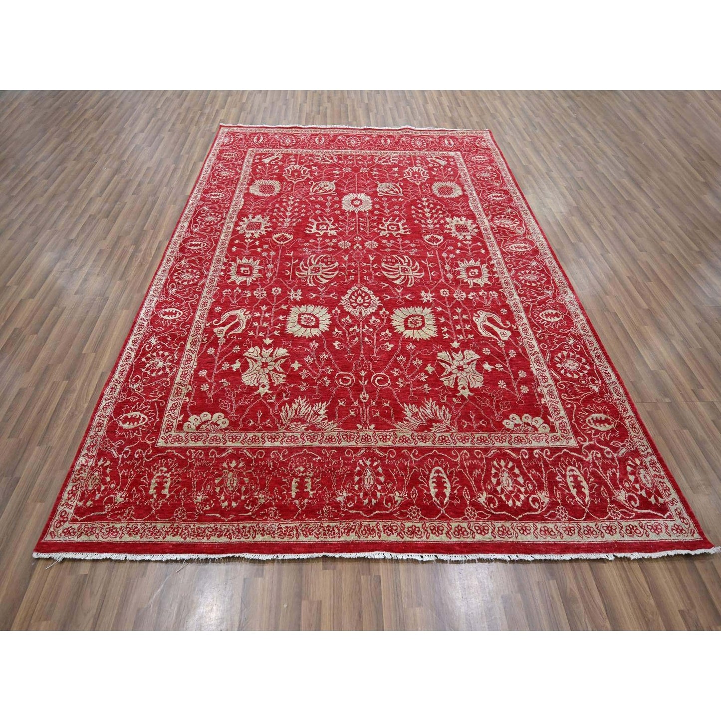 7'9"X10' Red Zoroastrian Influence Design Wool & Silk Hand Knotted Rug