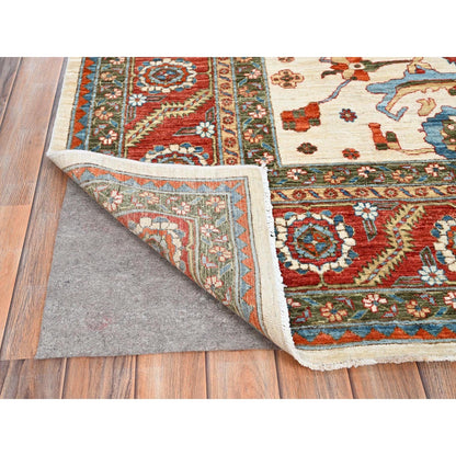 8'1"X9'9" White Wool 200 Kpsi Heris Design Hand Knotted Oriental Rug