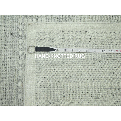 2'6"X8'1" Gray Hand Knotted Rug 100% Wool Oxidized Grass Design Runner
