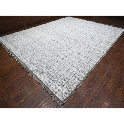 12'2"X15'9" Ivory Hand Knotted Moroccan Weave Wool Oversized Oriental Rug