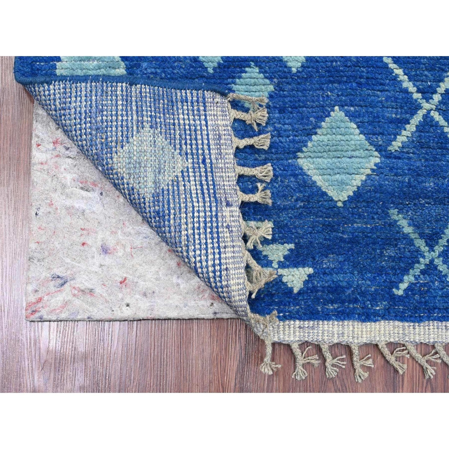 2'8"X10'5" Blue Geometric Moroccan Weave Wool Hand Knotted Runner Rug