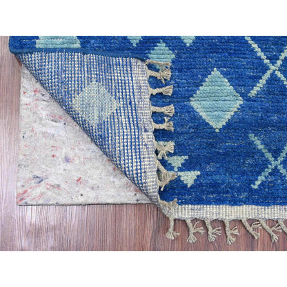 2'8"X10'5" Blue Geometric Moroccan Weave Wool Hand Knotted Runner Rug
