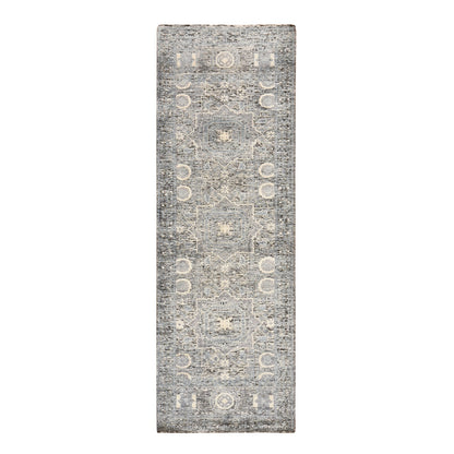 2'7"X8' Beau Blue Silken Mamluk Design Washed Out Hand Knotted Runner Rug