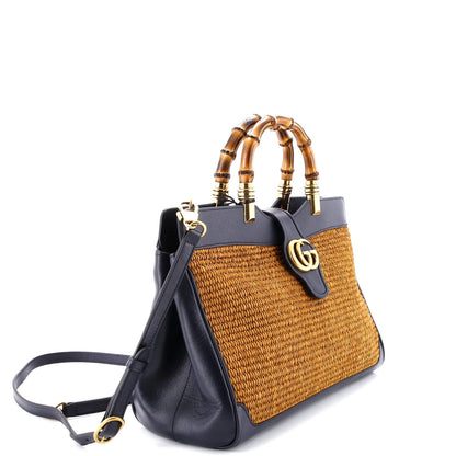 Gucci Dahlia Bamboo Top Handle Tote Straw And Leather Medium