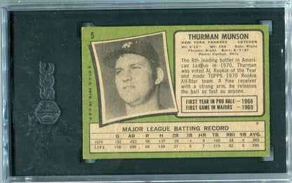 Thurman Munson 1971 Topps #5 (Sgc) Ex 5.5 Card