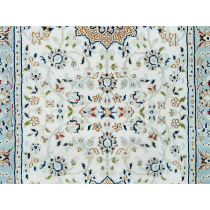2'8"X13' White Hand Knotted Nain Design 250 Kpsi Organic Wool Runner Rug