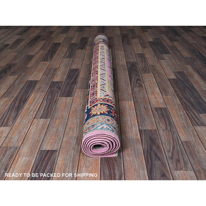5'X6'7" Aurora Pink Kazak With Geometric Design Hand Knotted Pure Wool Rug