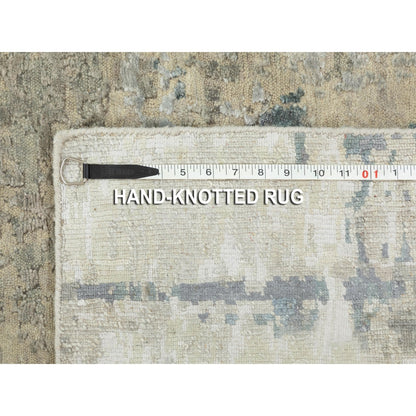 2'6"X5'10" Abstract Design Silver-Blue Hand Knotted Wool-Silk Runner Rug
