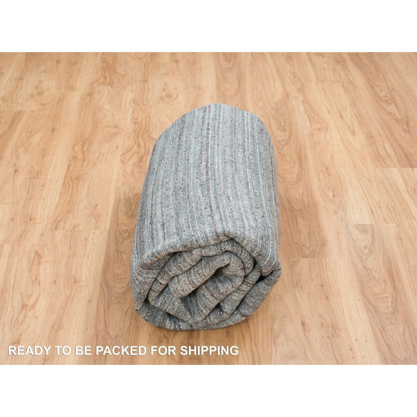 8'1"X8'1" Gray Wool Hand Loomed Modern Striae Design Square Oriental Rug