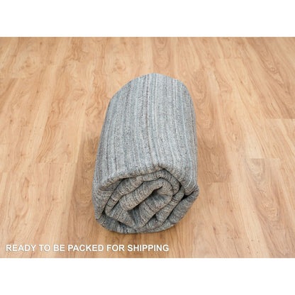 8'1"X8'1" Gray Wool Hand Loomed Modern Striae Design Square Oriental Rug