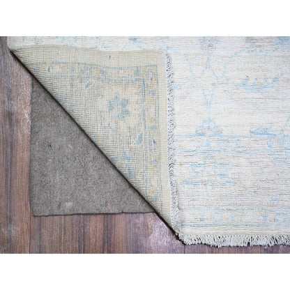 2'8"X12' Ivory Washed Out Peshawar Hand Knotted 100% Wool Runner Rug