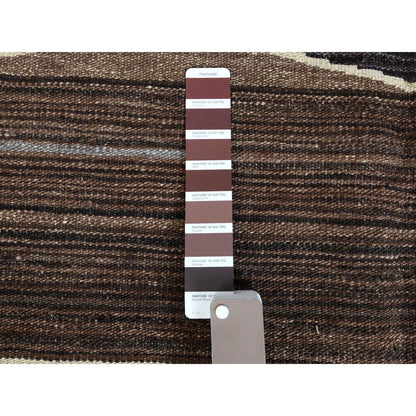 8'3"X10'2" Brown And Blue Mountain Design Flat Weave Kilim Hand Woven Rug