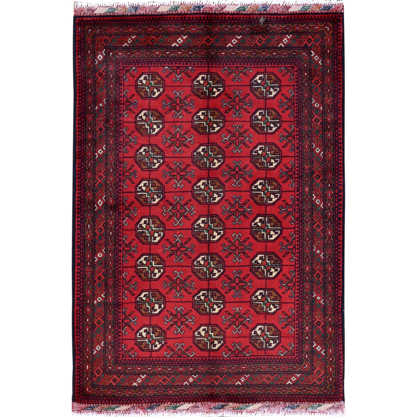 2'8"X3'9" Red Princess Bokara Geometric Design Soft Wool Hand Knotted Rug