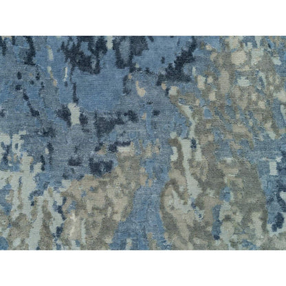 2'6"X8' Yonder Blue Galaxy Design Wool And Silk Hand Knotted Runner Rug